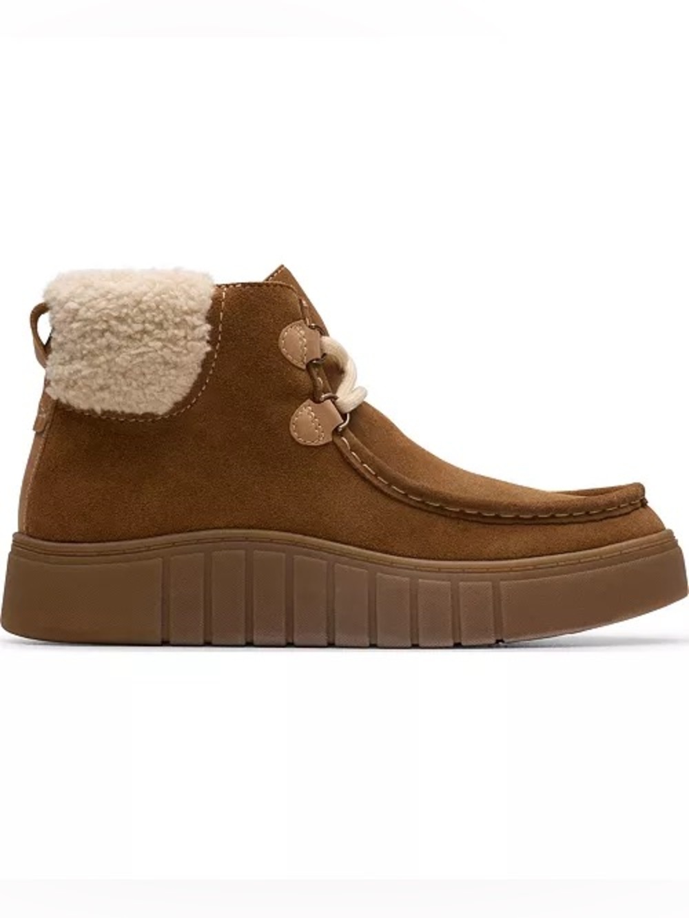 ♥️♥️ Clarks Collection Women's Mykah Izzy Cozy Lace-Up Booties - Dark Tan Suede - Picture 2 of 6